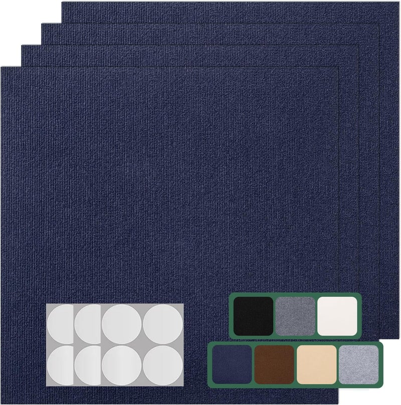 VallisCo 30 Pack Carpet Tile - 12” X 12” Self Adhesive Carpet Floor Tiles Anti-Slip Squares Peel and Stick Floor Tilel DIY Installation for Bedroom (Blue) - Image 1